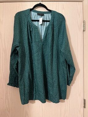 Lane Bryant Teal Green Polka Dot Peasant Tunic